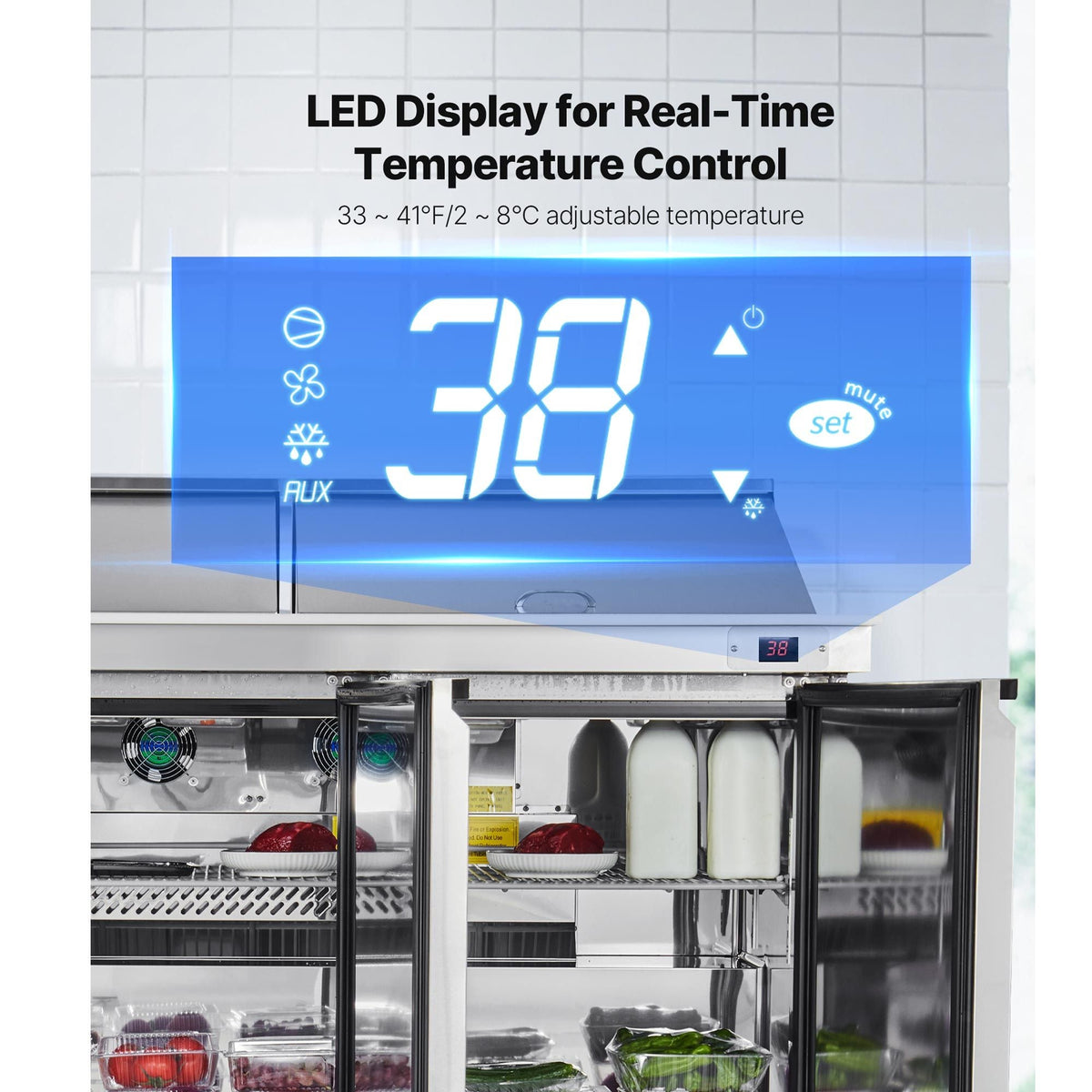 72"W Commercial Refrigerator, 18.7 Cu. Ft Sandwich Prep Refrigerated Table, Mega Top Food Prep Fridge with 30 Pans and Cutting Board, Stainless Steel Salad Prep Cooler for Restaurant, Food Truck