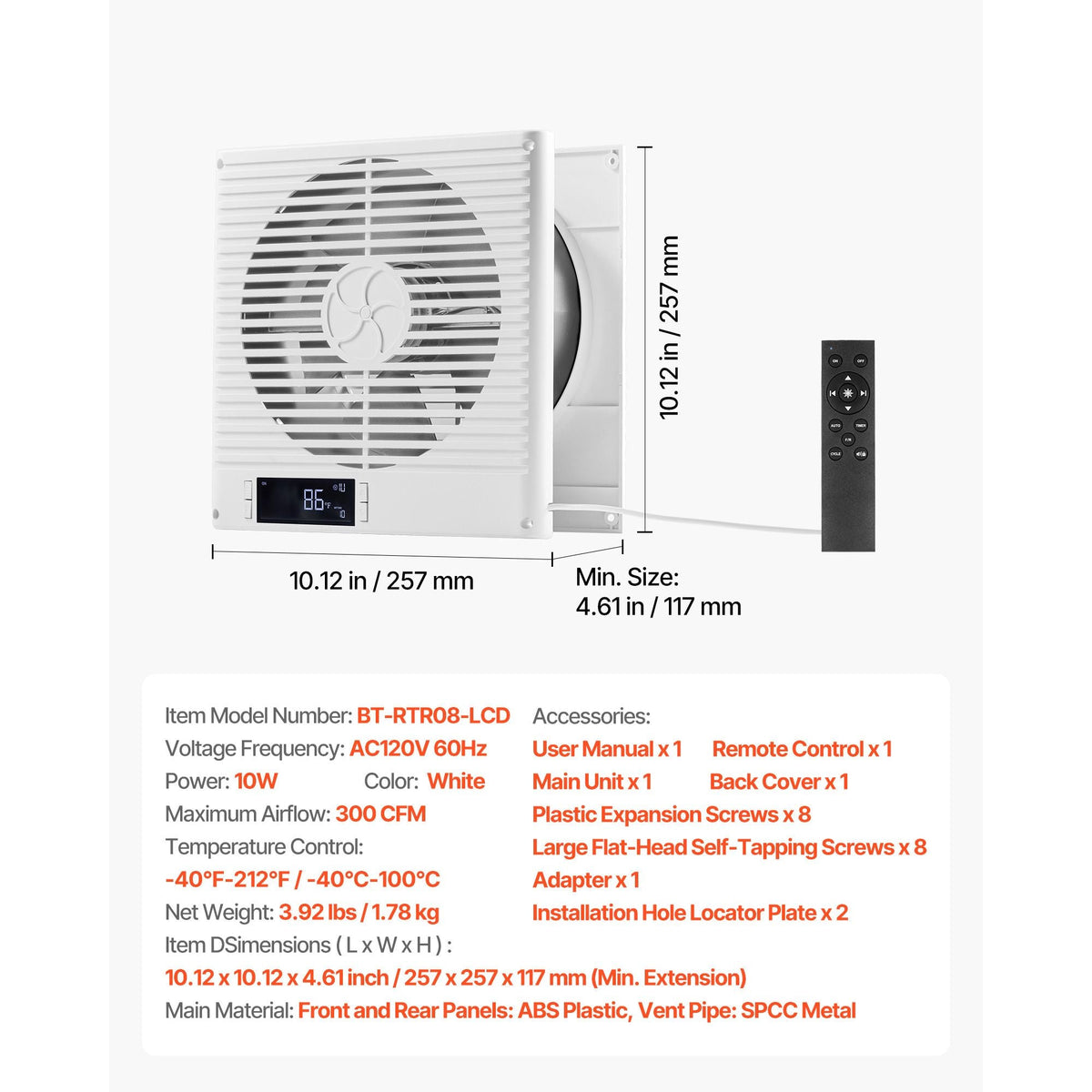 7.5-Inch Room to Room Fan, 2-in-1 305 CFM Through Wall Fan with Remote Control & Two-Way Airflow, 10-Speed Ventilation Quiet Vent for Kitchen, Living & Laundry Room Workshop