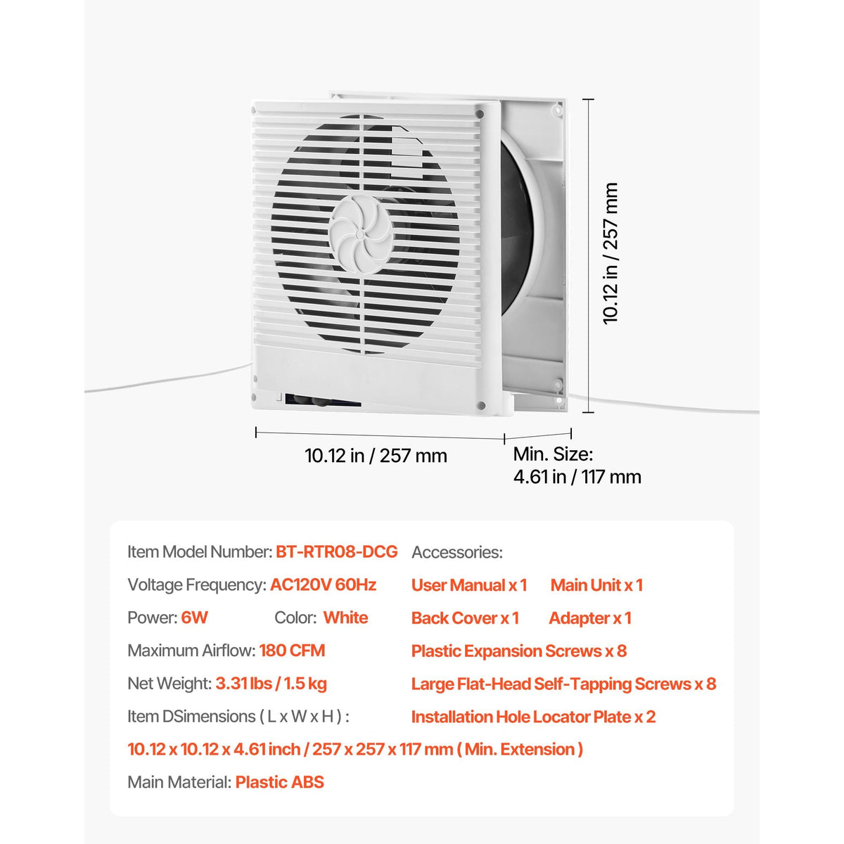 7.5-Inch Room to Room Fan, Through Wall Fan with AC Motor & Bi-directional Adjustable Wind, 180 CFM Ventilation Quiet Exhaust Vent for Kitchen, Living & Laundry Room, Workshop