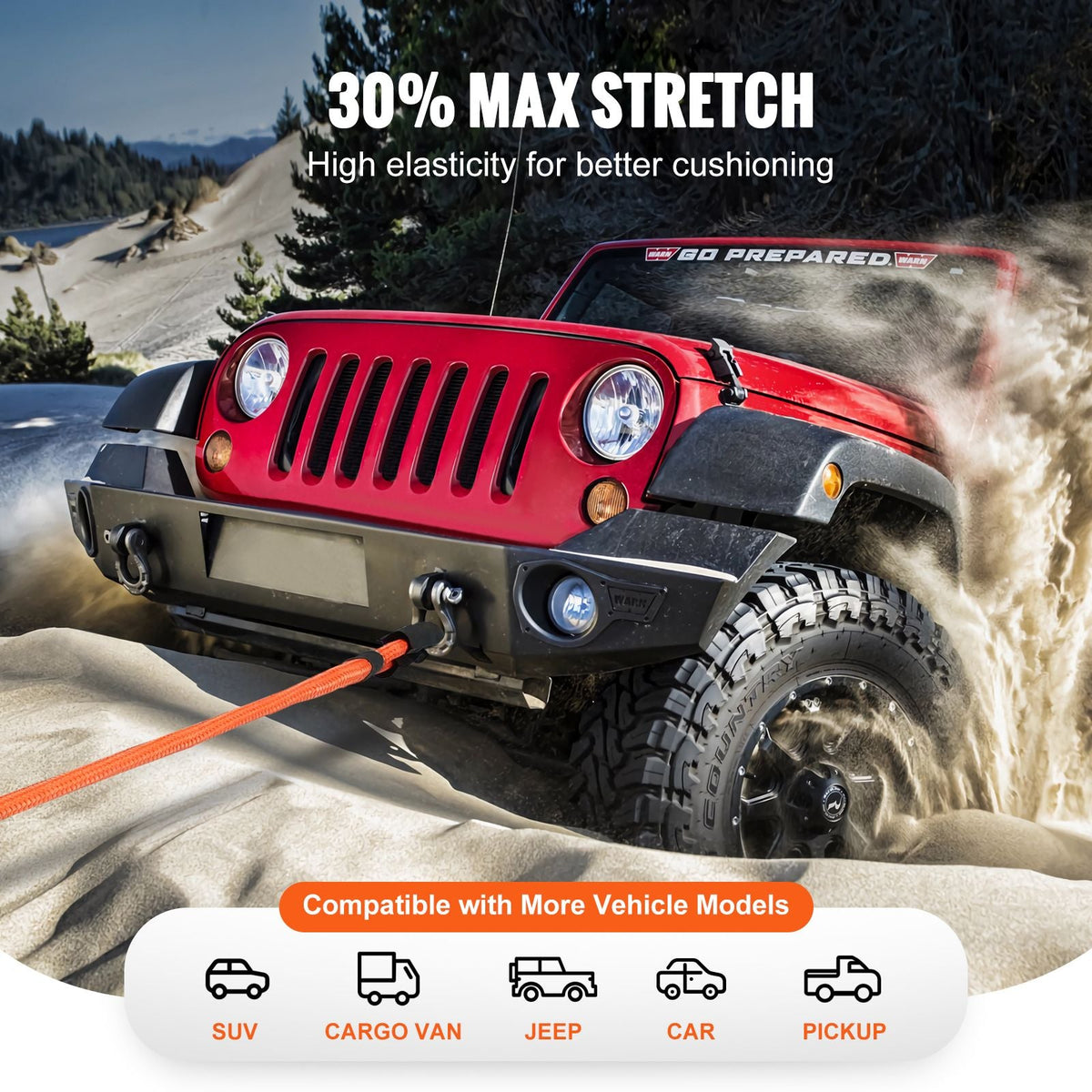 7/8" x 20' Kinetic Recovery Tow Rope 30,580 lbs, Heavy-Duty Off Road Snatch Strap, Extreme Duty 30% Elasticity Energy Snatch Strap for Jeep Car Truck ATV UTV SUV Tractor