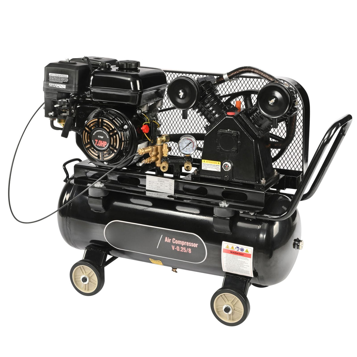 7HP Gas Powered Air Compressor, 13.2 Gallon Horizontal Air Compressor Tank, 9CFM@115PSI Gas Driven Piston Pump Air Compressed System with 115PSI Max Pressure for Construction Sites Workshop