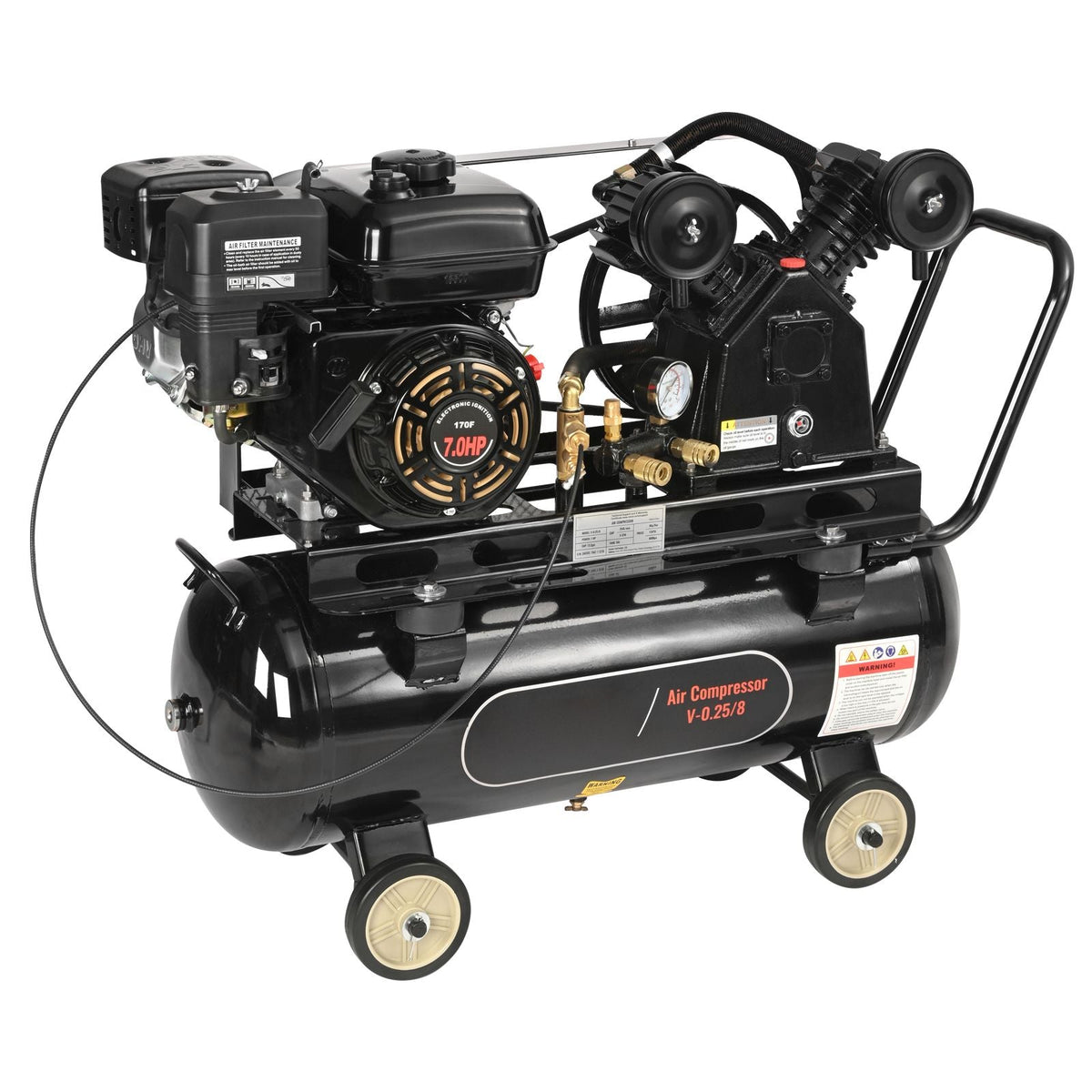 7HP Gas Powered Air Compressor, 13.2 Gallon Horizontal Air Compressor Tank, 9CFM@115PSI Gas Driven Piston Pump Air Compressed System with 115PSI Max Pressure for Construction Sites Workshop