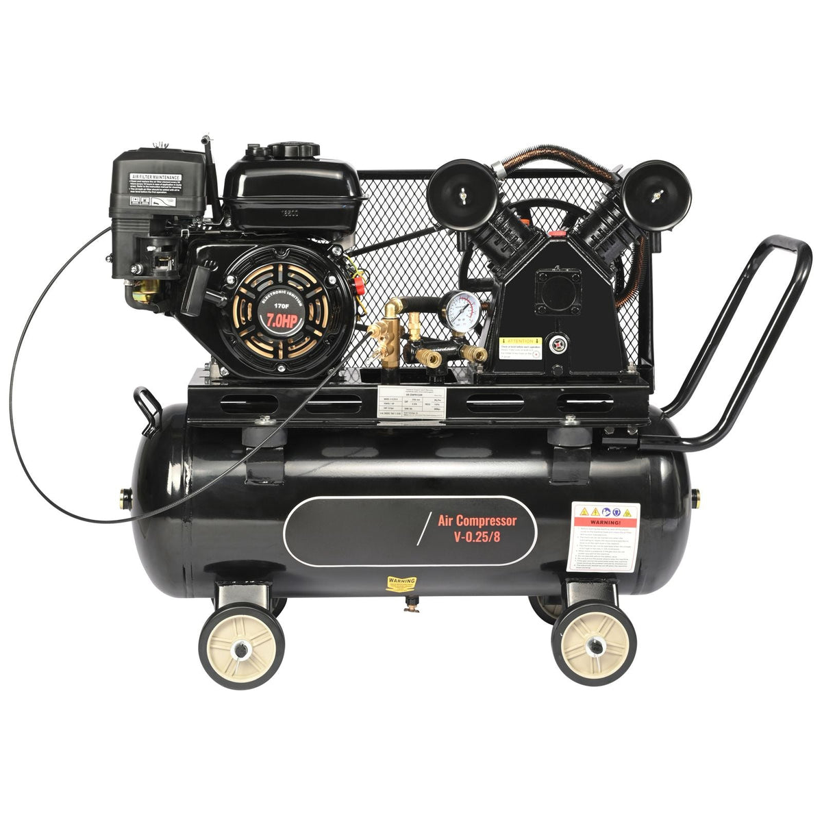 7HP Gas Powered Air Compressor, 13.2 Gallon Horizontal Air Compressor Tank, 9CFM@115PSI Gas Driven Piston Pump Air Compressed System with 115PSI Max Pressure for Construction Sites Workshop