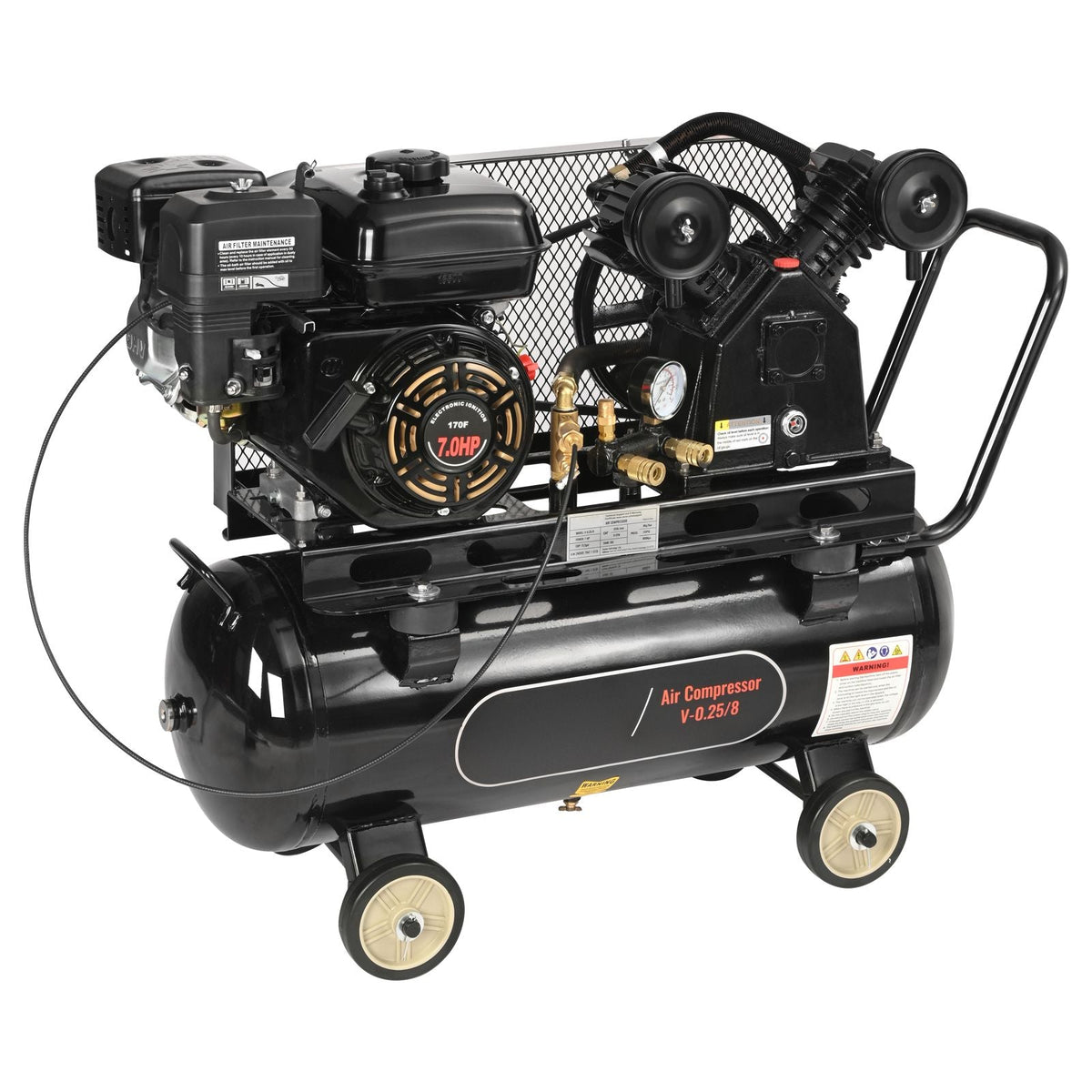 7HP Gas Powered Air Compressor, 13.2 Gallon Horizontal Air Compressor Tank, 9CFM@115PSI Gas Driven Piston Pump Air Compressed System with 115PSI Max Pressure for Construction Sites Workshop