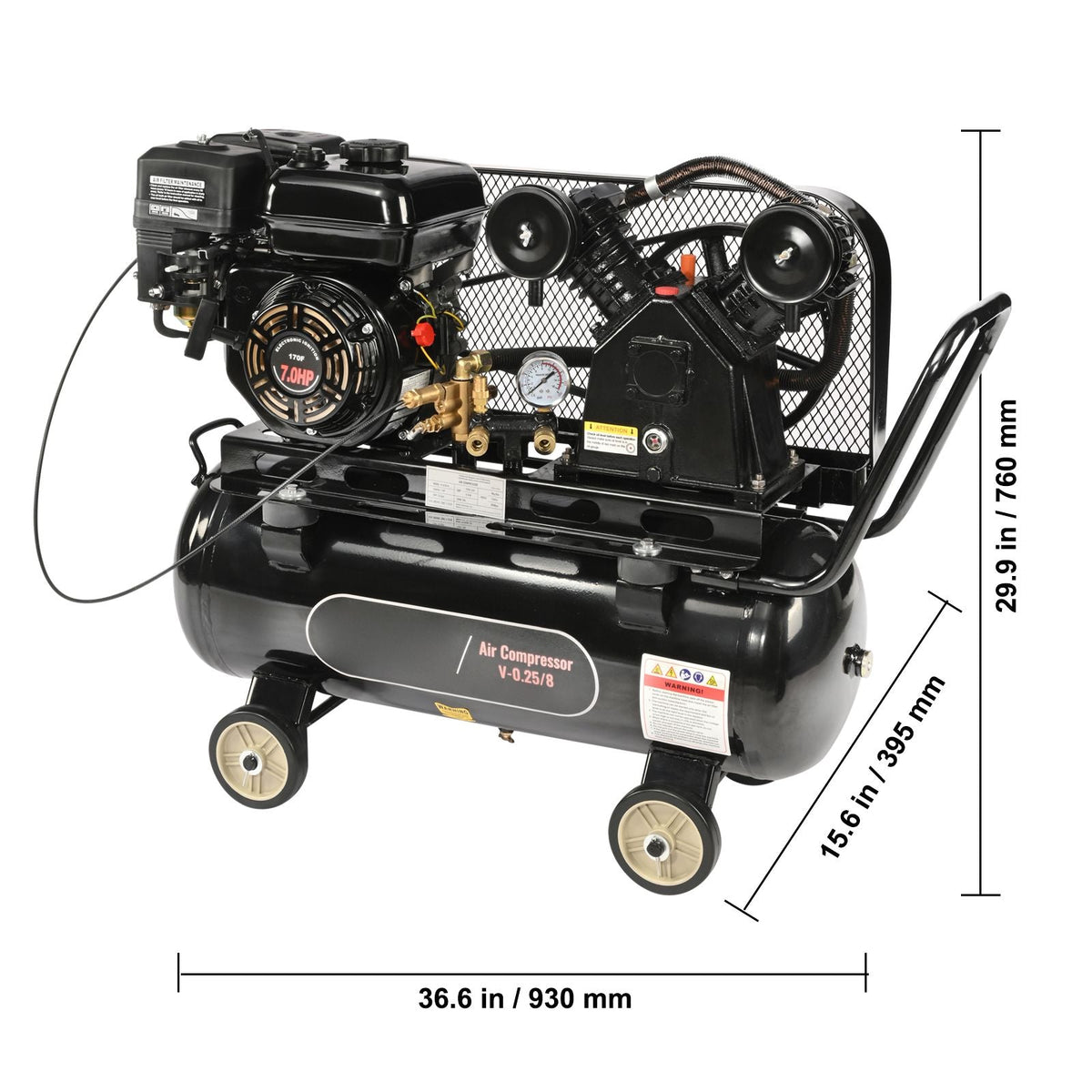 7HP Gas Powered Air Compressor, 13.2 Gallon Horizontal Air Compressor Tank, 9CFM@115PSI Gas Driven Piston Pump Air Compressed System with 115PSI Max Pressure for Construction Sites Workshop