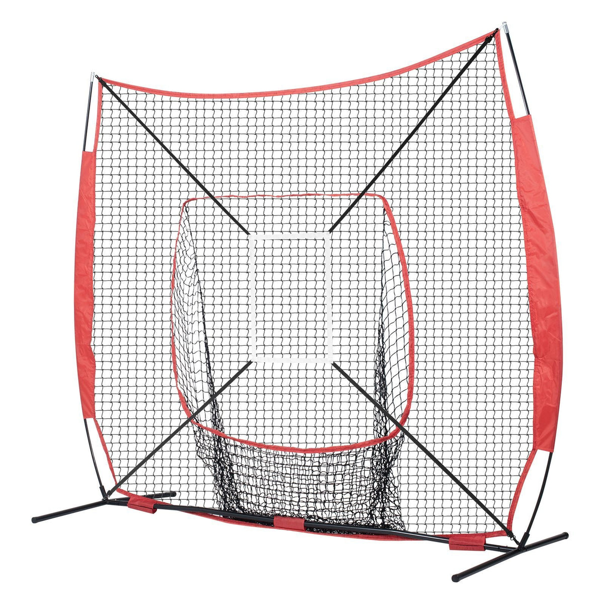 7x7 ft Baseball Softball Practice Net, Portable Baseball Training Net for Hitting Batting Catching Pitching, Backstop Baseball Equipment with Bow Frame, Carry Bag, Strike Zone, Ball, Batting Tee