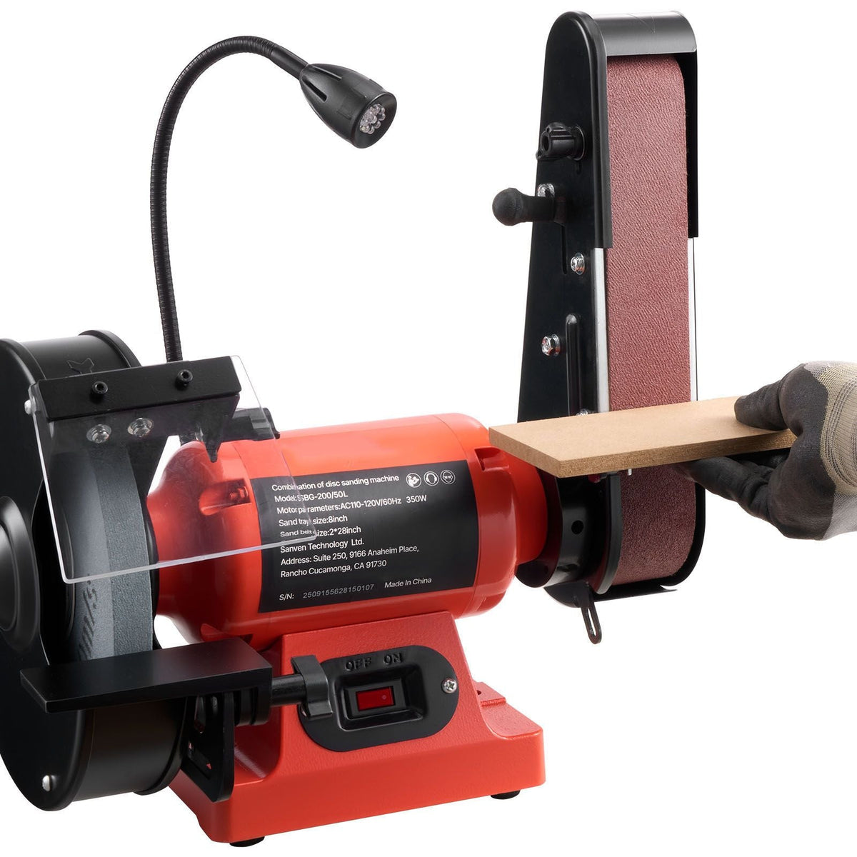 8" Bench Grinder & 2" x 28" Belt Sander Combo, 350W Professional Grinding Sanding Machine with LED Work Light & Protective Eye Shield for Metalworking, Woodworking, Knife Sharpening