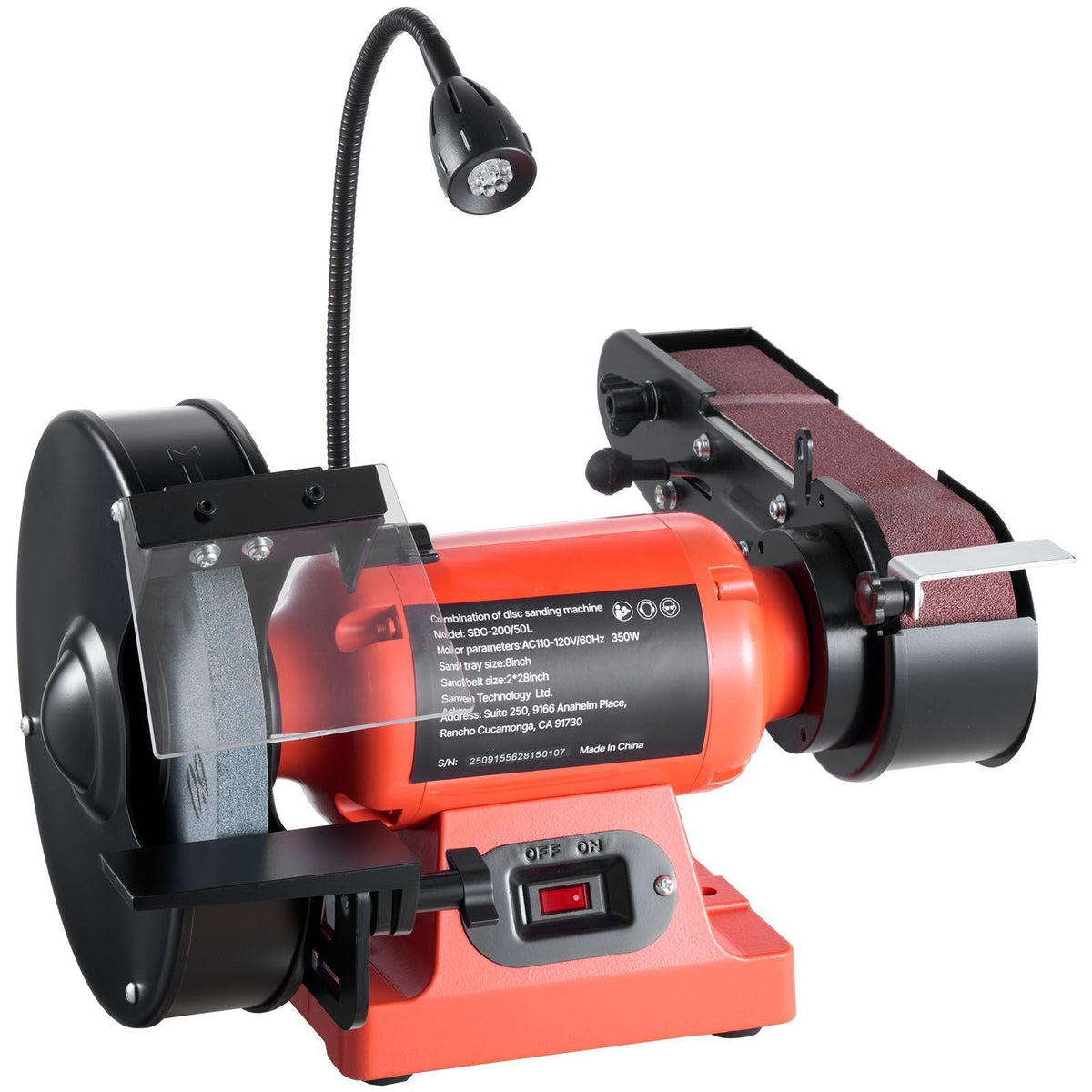 8" Bench Grinder & 2" x 28" Belt Sander Combo, 350W Professional Grinding Sanding Machine with LED Work Light & Protective Eye Shield for Metalworking, Woodworking, Knife Sharpening