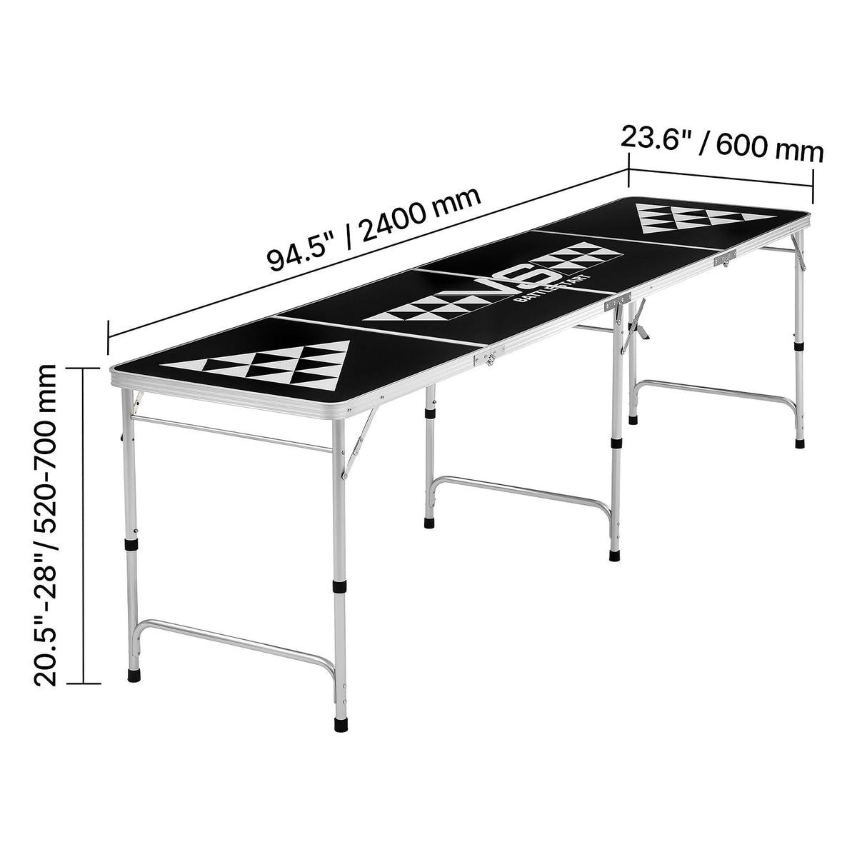 8 Foot Portable Beer Pong Table, Foldable Tailgate Table,Carrying Handles and 6 Pong Balls, Adjustable Height, Lightweight Table for Office, Tailgate Party, Travel and Camping, Black