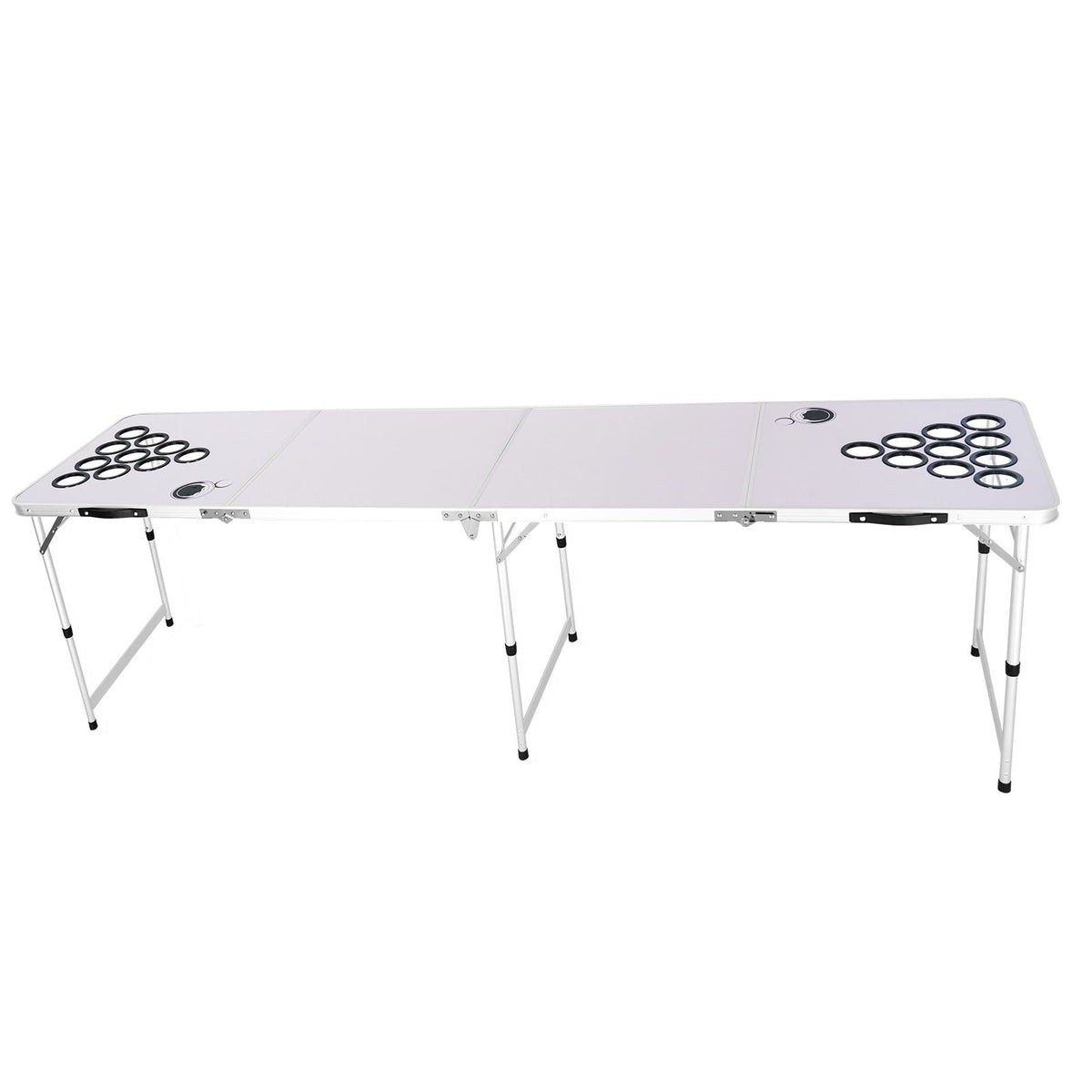 8 Foot Portable Beer Pong Table, Folding Tailgate Table, Cup Holes, Dry Erase Markers and Carrying Handles, Adjustable Height, Lightweight Table for Office, Tailgate Party & Camping, White