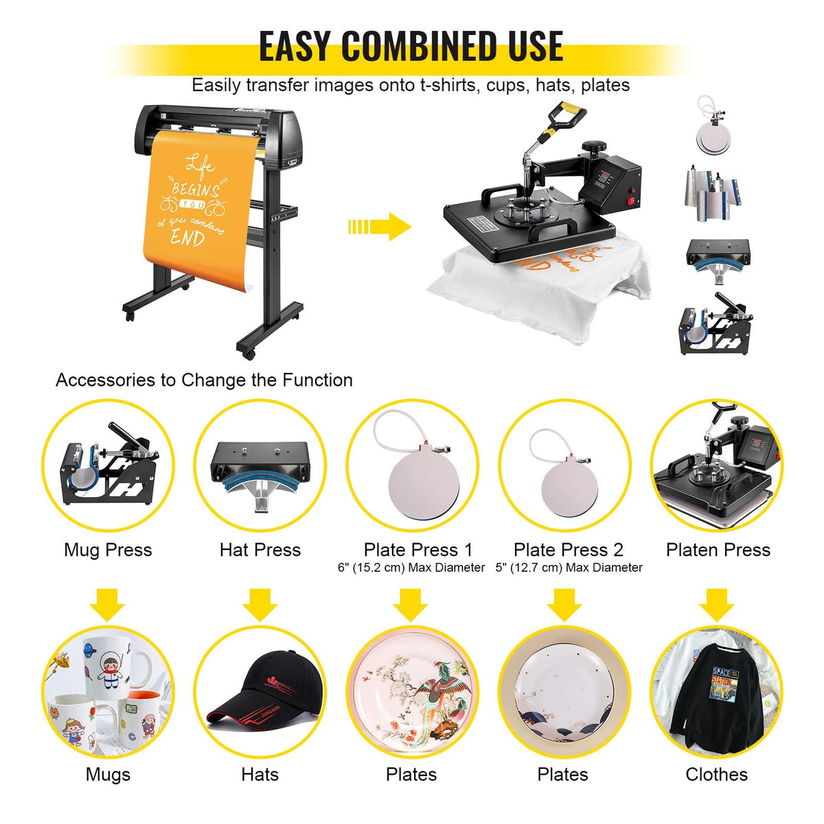 8 In 1 Heat Press Sublimation Machine & 53" Vinyl Cutter Cutting Plotter
