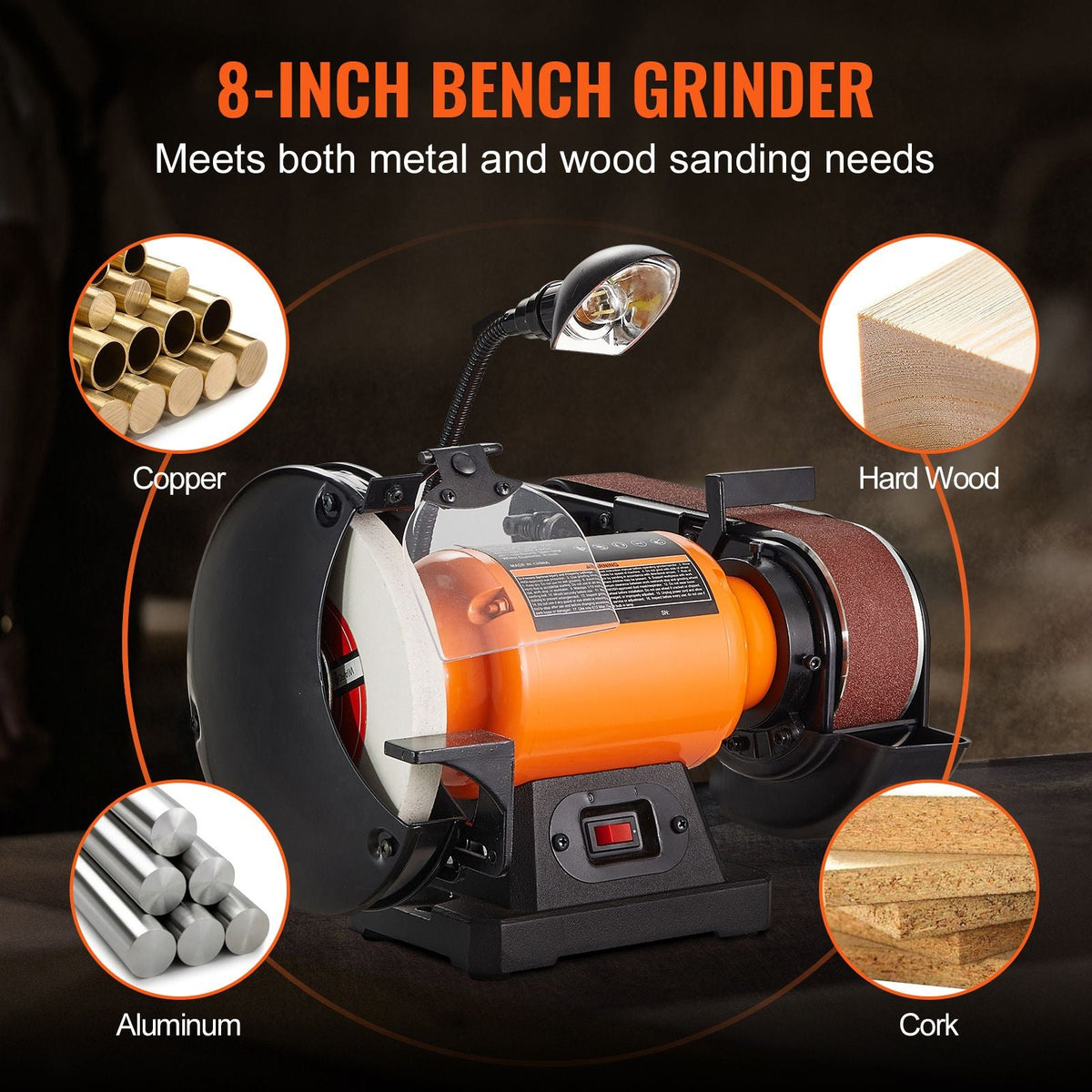 8 Inch Bench Grinder with 2 x28 Inch Belt Sander Combo, Bench Grinder Sander with 2.5A Induction Motor for Metalworking Sharpening Grinding