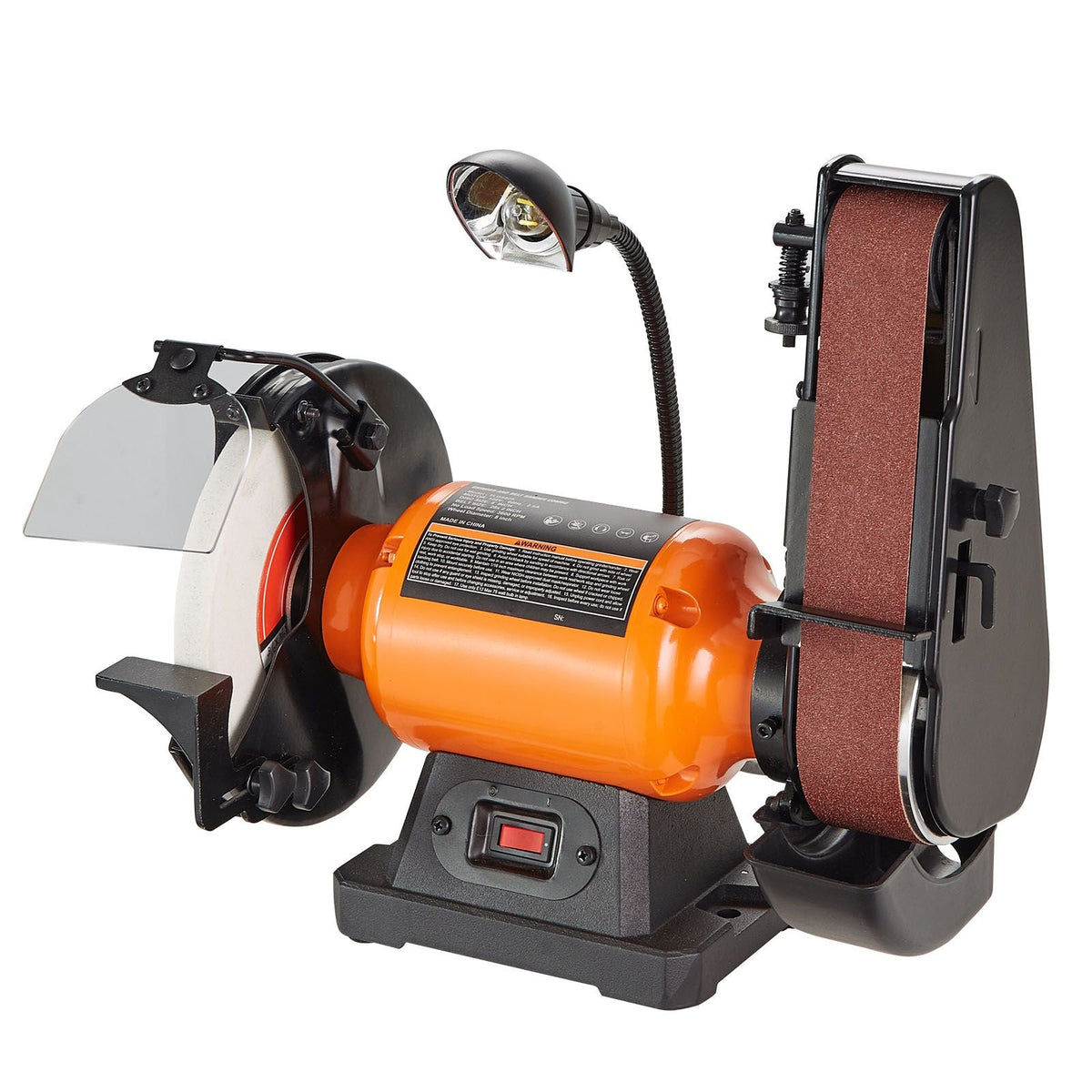 8 Inch Bench Grinder with 2 x28 Inch Belt Sander Combo, Bench Grinder Sander with 2.5A Induction Motor for Metalworking Sharpening Grinding
