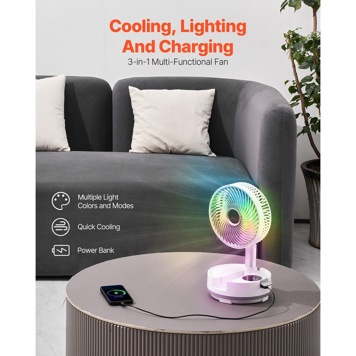 8 inch Portable Foldable Rechargeable Oscillating Fan, 3-in-1 Battery Operated with Remote Control, Quiet Desk/Table Pedestal Fan, 8 Speeds,90-degree Auto Left/Right Rotation