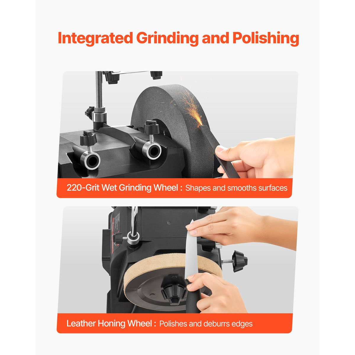 8-Inch Wet Sharpening System, Water-Cooled Knife Grinder Machine with 155 RPM Grinding Speed, Vertical/Horizontal Two-Direction Wet Stone Grinder, Wet Bench Grinder for Knife, Chisel, Knife, Axe