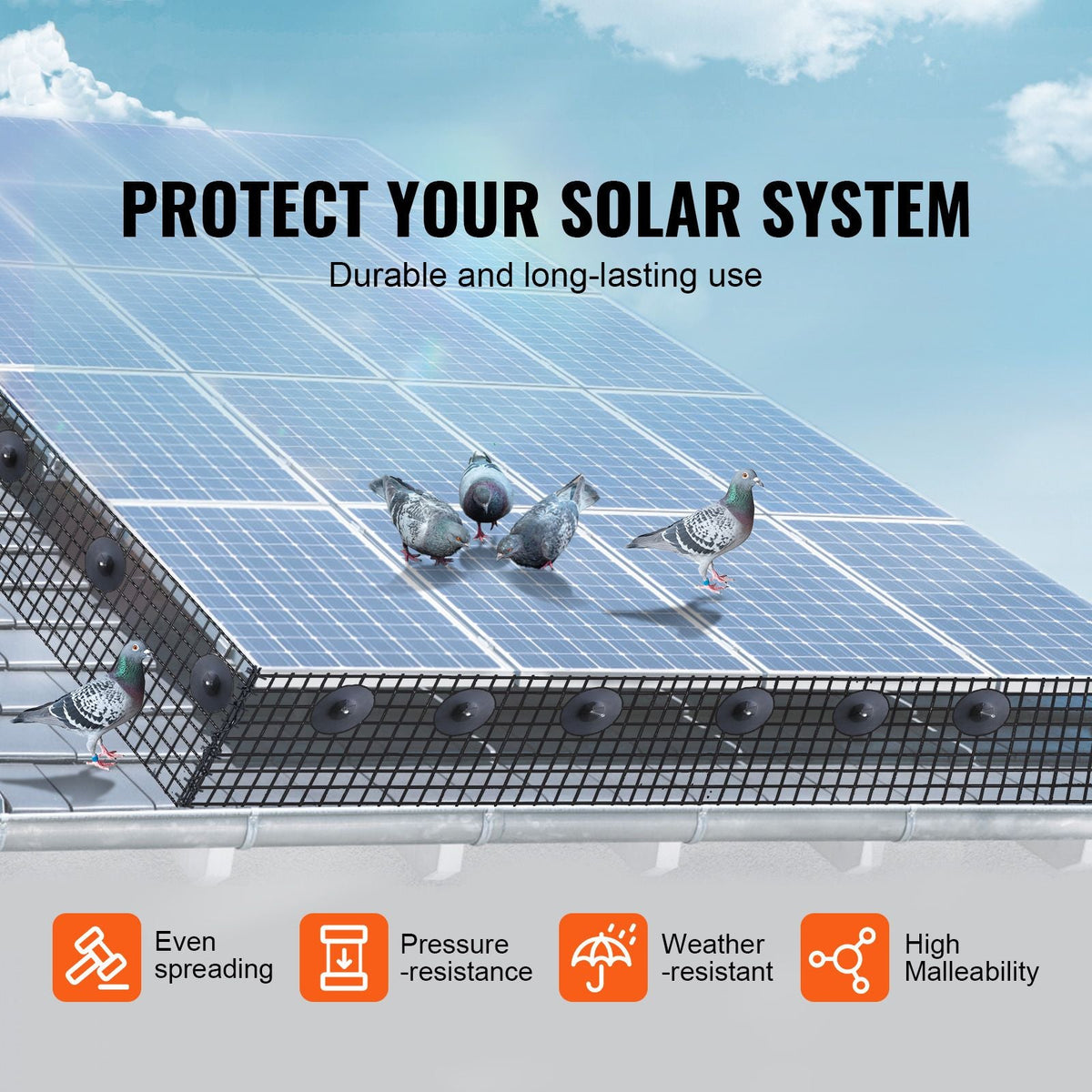 8 inch x 100ft Solar Panel Bird Guard, Critter Guard Roll Kit with 100pcs Aluminum Alloy Fasteners, Solar Panel Guard with Rust-proof PVC Coating, 1/2 inch Wire Roll Mesh