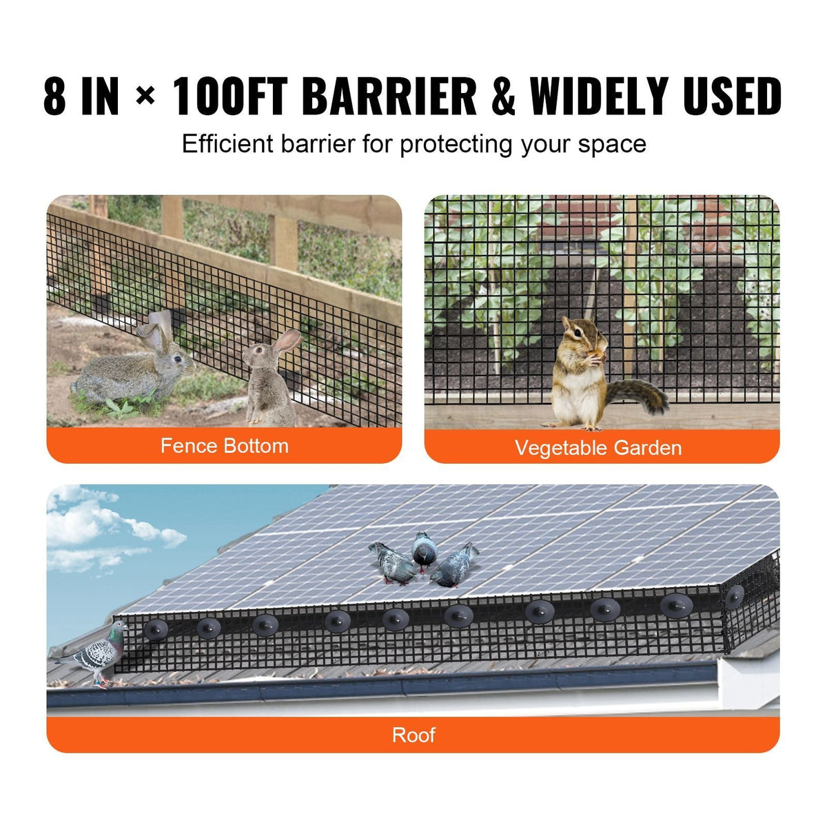 8 inch x 100ft Solar Panel Bird Guard, Critter Guard Roll Kit with 70pcs Aluminum Alloy Fasteners, Solar Panel Guard with Rust-proof PVC Coating, 1/2 inch Wire Roll Mesh