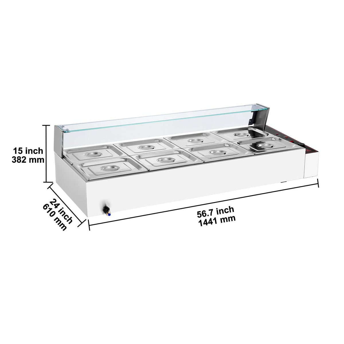 8-Pan Commercial Food Warmer, 8 x 8QT Electric Steam Table with Glass Cover, 1700W Countertop Stainless Steel Buffet Bain Marie 86-185 Fahrenheit Temp Control for Catering, Restaurants, Silver