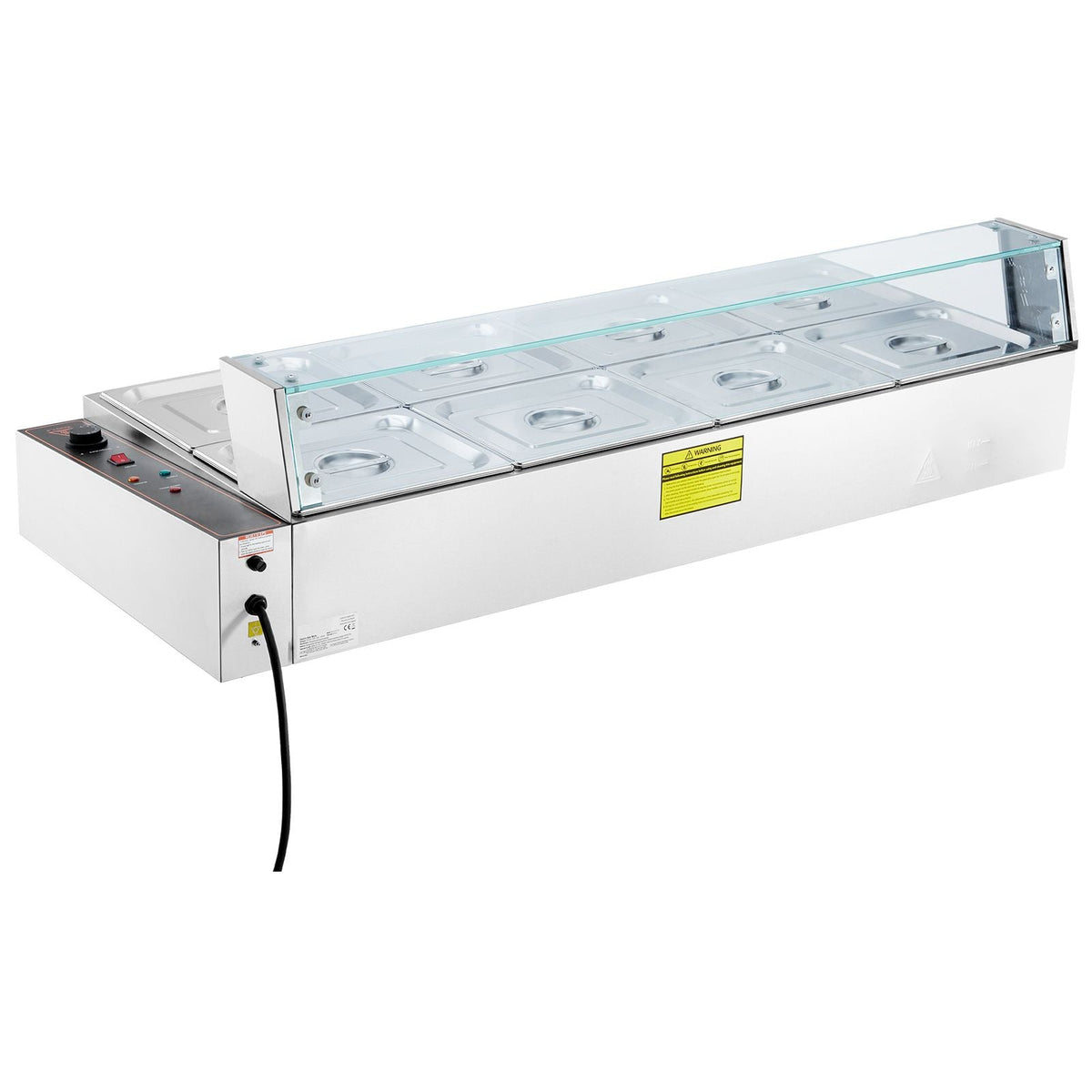 8-Pan Commercial Food Warmer, 8 x 8QT Electric Steam Table with Glass Cover, 1700W Countertop Stainless Steel Buffet Bain Marie 86-185 Fahrenheit Temp Control for Catering, Restaurants, Silver