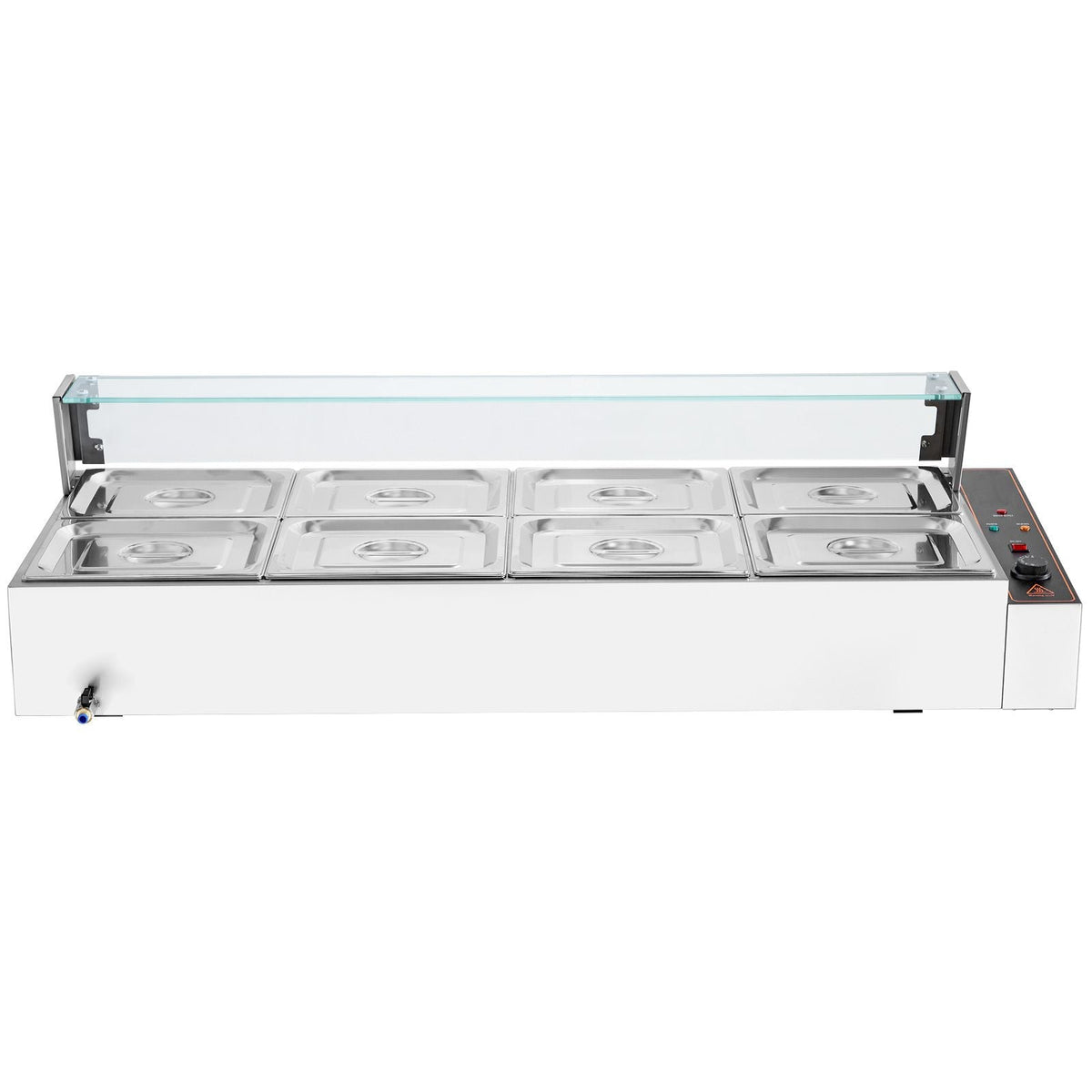8-Pan Commercial Food Warmer, 8 x 8QT Electric Steam Table with Glass Cover, 1700W Countertop Stainless Steel Buffet Bain Marie 86-185 Fahrenheit Temp Control for Catering, Restaurants, Silver