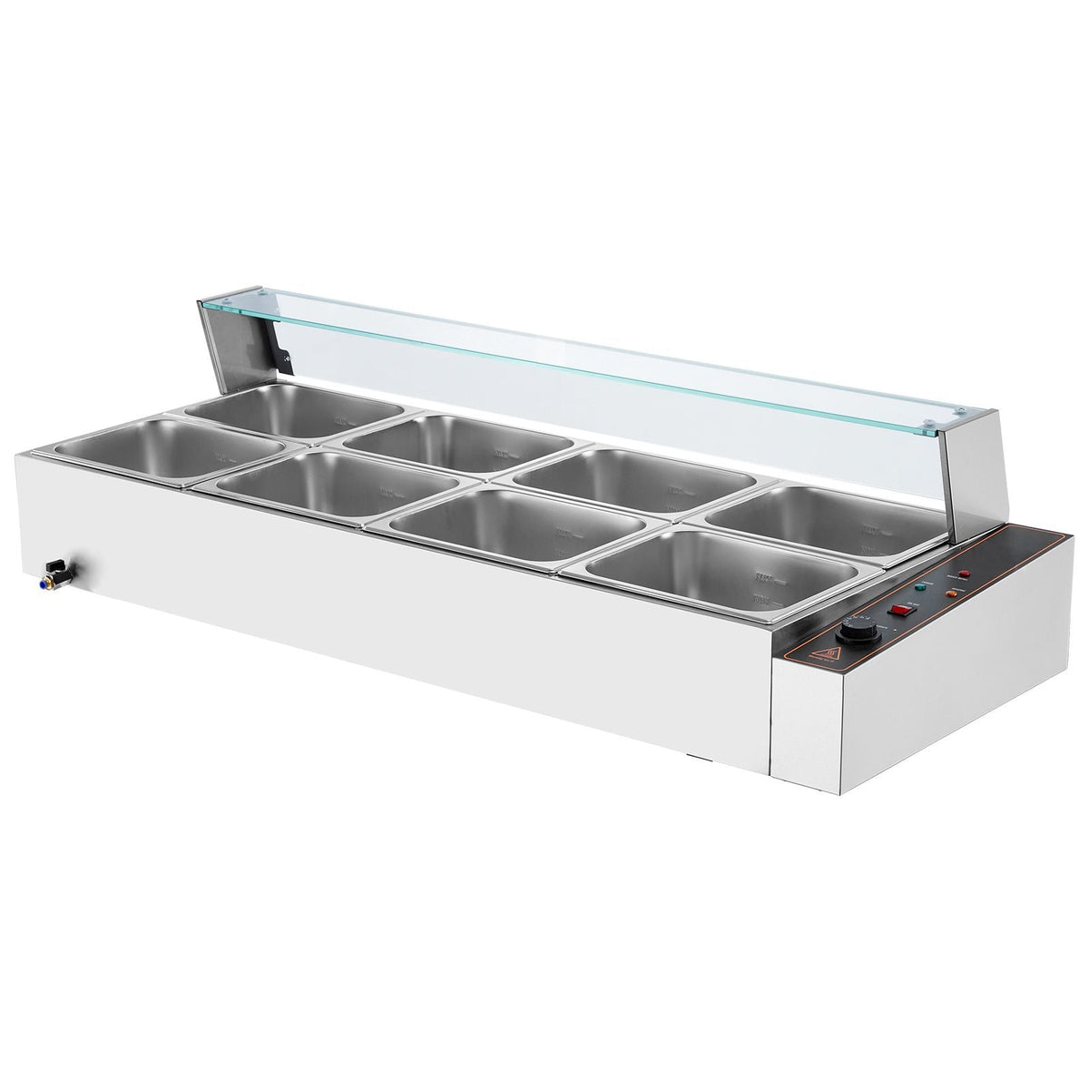 8-Pan Commercial Food Warmer, 8 x 8QT Electric Steam Table with Glass Cover, 1700W Countertop Stainless Steel Buffet Bain Marie 86-185 Fahrenheit Temp Control for Catering, Restaurants, Silver