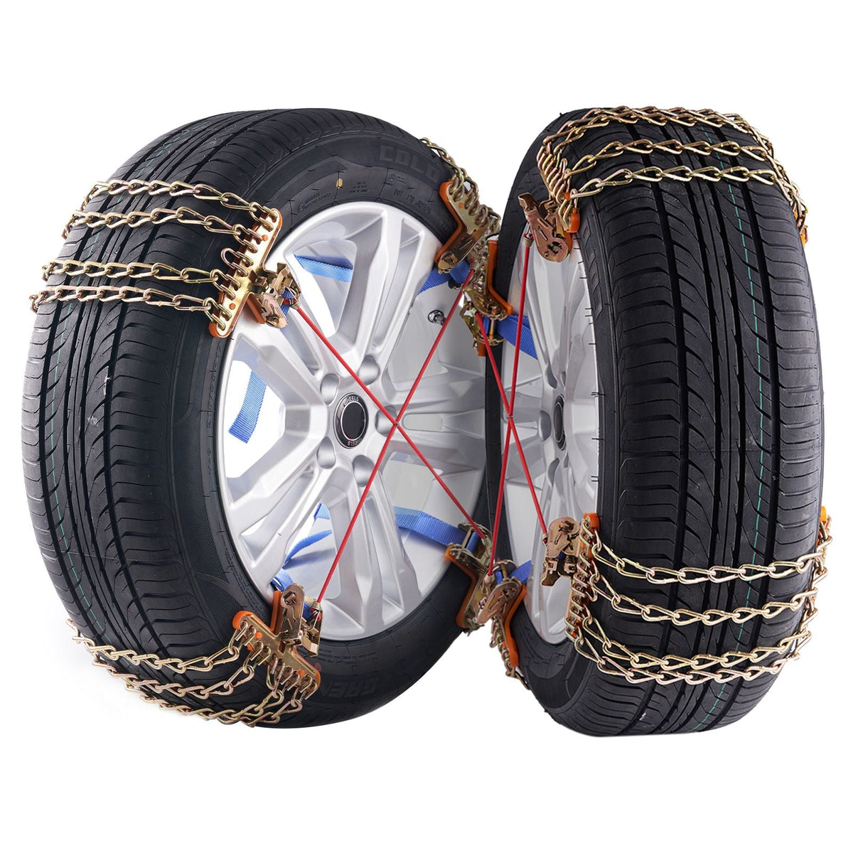 8 PCS Snow Chains, Tire Traction Wheel Chains for Tire Width 9.2-11.2 in/235-285 mm, Manganese Alloy Steel Emergency Tire Chains for Cars, Pickups, SUVs, and Trucks