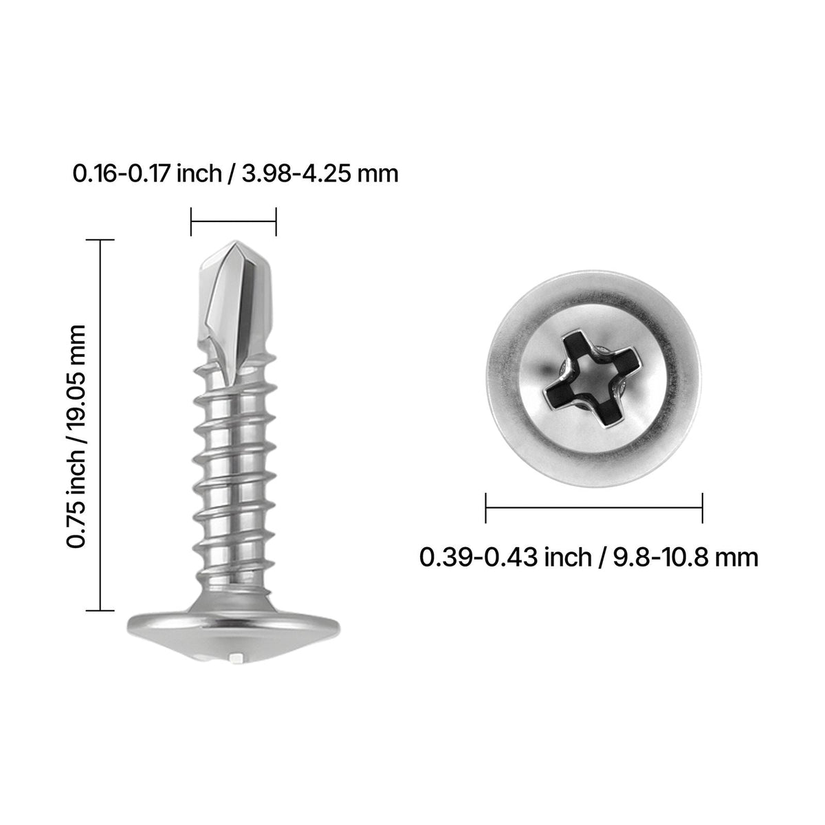 #8 Self Drilling Wood Screws, 3/4 Inch Long 350 PCS Truss Head Wood Screws, Phillips Drive Quick Metal Self Tapping Screw, Stainless Steel and Full Thread, Screwdriver Bit Included, Silver