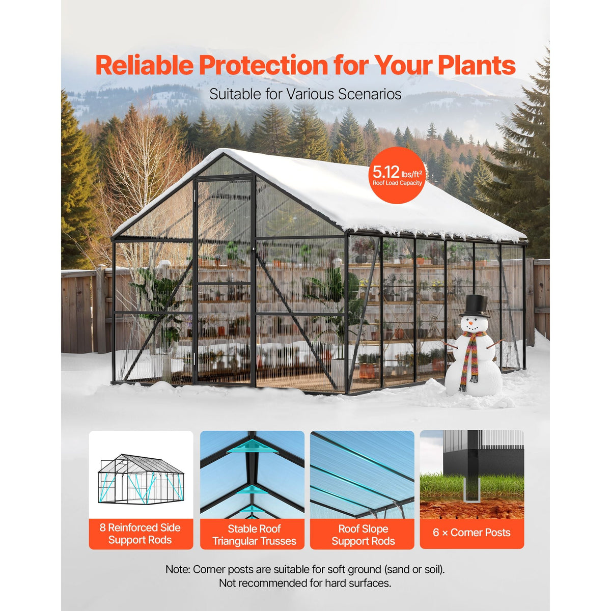 8 x 12 FT Polycarbonate Greenhouse, Heavy Duty Outdoor Green House with Adjustable Vent & Push-Pull Lockable Door, Quick Setup, Aluminum Frame Walk-in Greenhouse Sunroom for Outside Garden Lawn