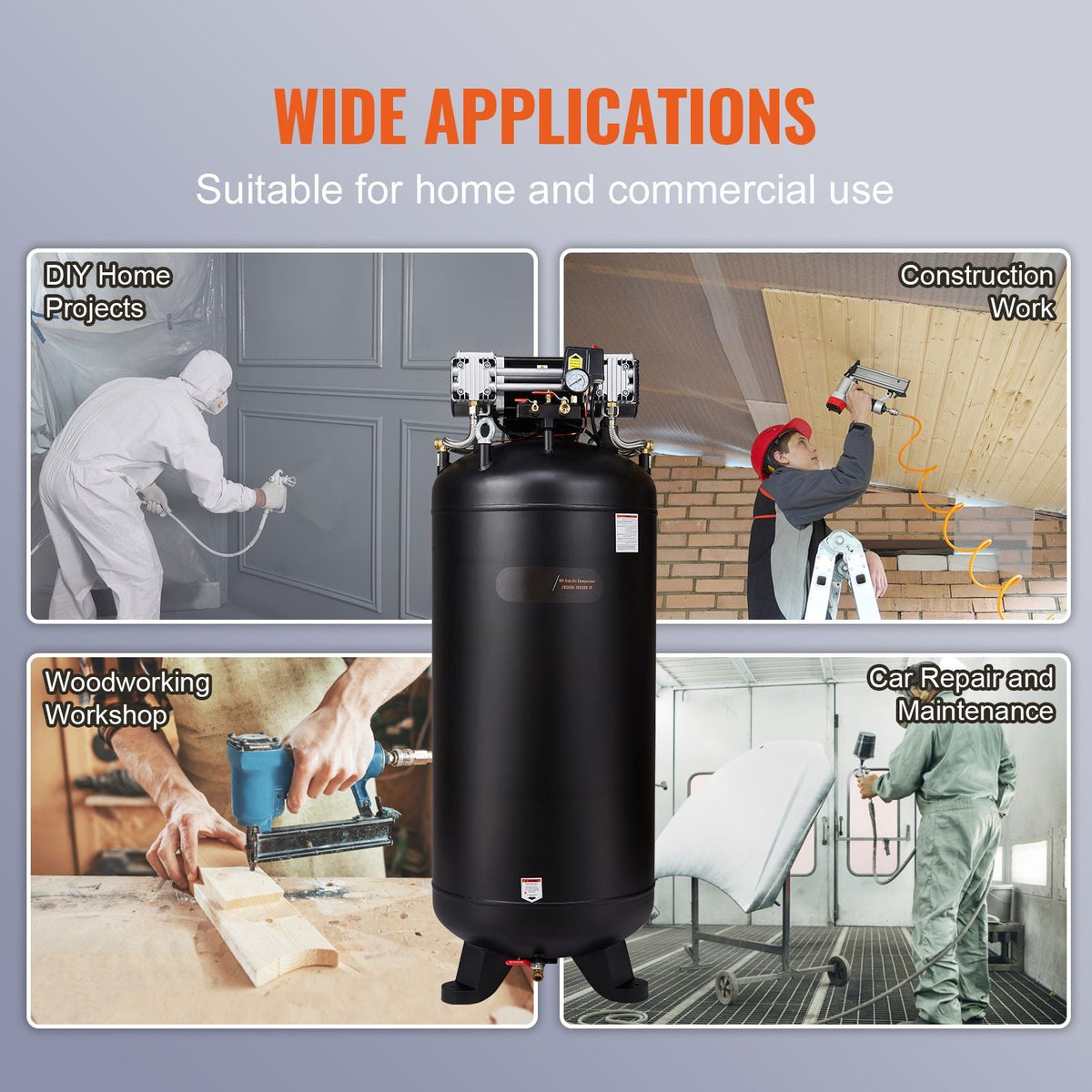 80 Gallon Air Compressor, 6.5HP 15.5SCFM@90 PSI, 145PSI Oil Free Stationary Air Compressor Tank, 86dB Ultra Quiet Compressor for Industrial Manufacturing, Construction Sites, Auto Repair