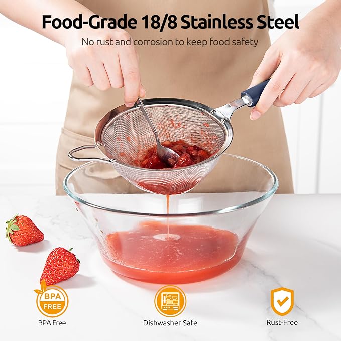U-Taste Medium Fine Mesh Strainer: 18/8 Stainless Steel 4.73in 30 Mesh Kitchen
