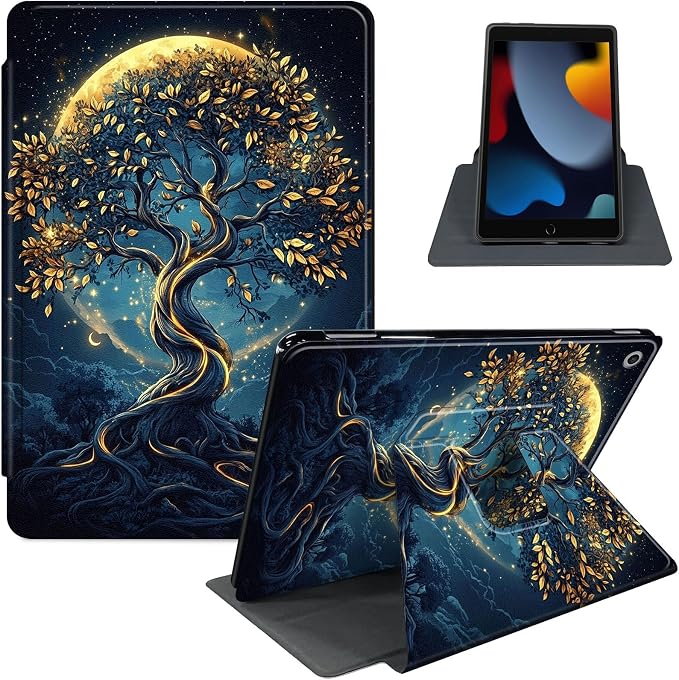 for iPad 11th Generation (A16 2025) 11 / iPad 10th Gen 10.9 2022 Case 360° Rotating PU Leather Stand Cover with Auto Sleep/Wake Shockproof TPU Backl Raccoon Perched