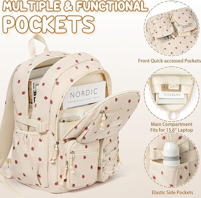 Fimibuke School Backpack for Girls Boys - 3PCS Corduroy Kids Backpack Set with Lunch Box & Pencil Pouch, Lightweight Teen Girls School Bag Laptop Bag Travel Daypack for Elementary Middle High School