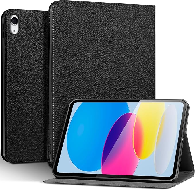 Genuine Leather Case for iPad 11th Gen 11(2025/A16)/10th Gen 10.9 | Slim Protective Cover with Adjustable Stand Auto Wake/Sleep Premium Leather Black