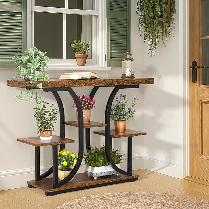 XCSOURCE Console Table, 42.5" Entryway Table with Storage Shelf, 5-Tier Sofa Table Behind Couch, Hallway Accent Tables for Living Room, Entrance, Foyer, Rustic Brown