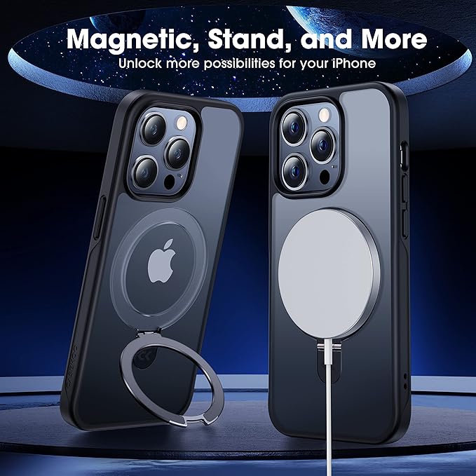CASEKOO Designed for iPhone 14 Pro Case with Magnetic Invisible Stand [Military Drop Protection] [Compatible with MagSafe] Shockproof Slim Matte Translucent Pro Case 6.1 Inch, Black