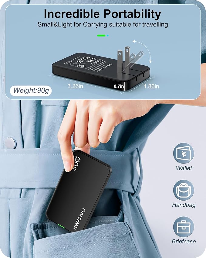 Flat USB Wall Charger 3 Ports Ultra-Slim Fast Wall Charger for Pixelbook iPad Pro iPhone 17/16/15/14 Black