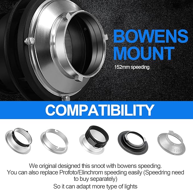 Wellmaking Bowens Mount Optical Snoot Conical, Flash Projector Attachment, Spotlight Snoot Photography Video Artist Modelling Shape Light Studio with Optical Lens Various Gobos Photography Accessories