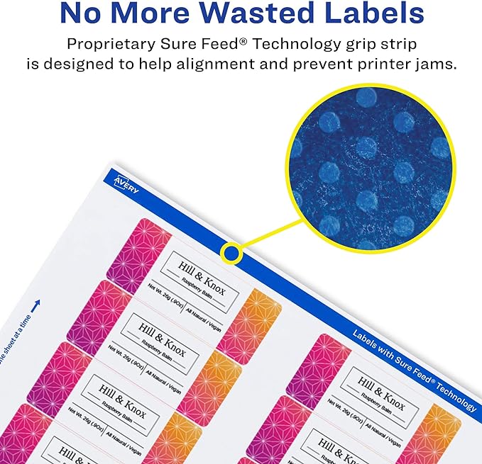 Avery Glossy White Rectangle Labels, Sure Feed Technology, 0.75" x 3.5", 1,000 Glossy White Labels, Print-to-The-Edge, Permanent Adhesive, Laser/Inkjet Printable