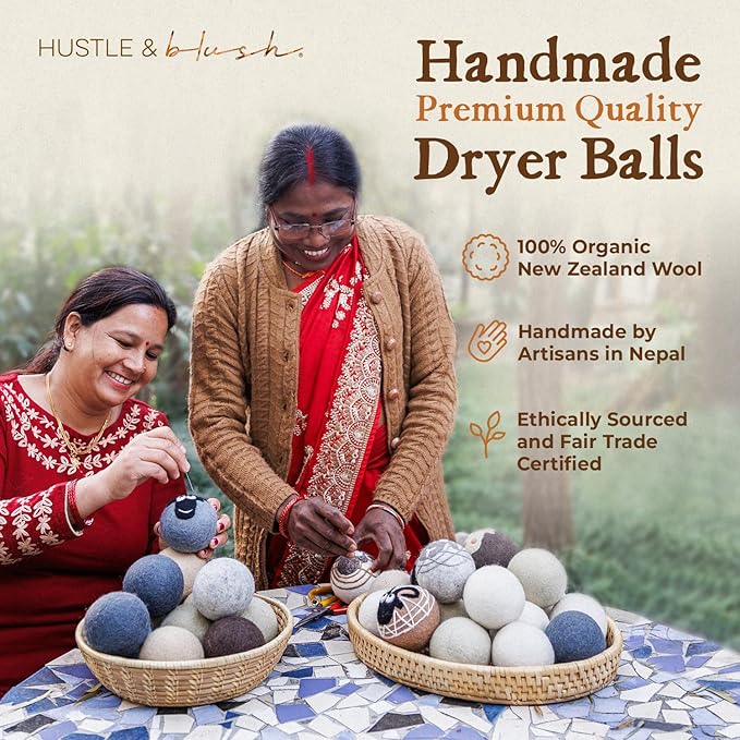 Fluff Ewes Wool Dryer Balls 6 Pack Premium New Zealand Wool Laundry Balls for Dryer, No Static Dryer Balls Laundry Reusable, XL Wool Dryer Balls Cute, Baby Dryer Balls for Dryers - Kiss My Cactus