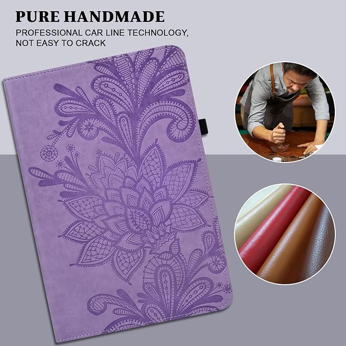 Case for Samsung Galaxy Tab A11+/A11 Plus /A9+/A9 Plus 2025/2023 5G 11 Inch Embossed Lace PU Leather Stand Cover with Elastic Band Card Slots Pen Holder &amp Multi-Angle Viewing - Blue