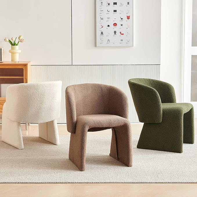 Modern Dining Chair Green Upholstered Barrel Home Kitchen Chair with Metal Frame, Comfy Accent Chair Teddy Velvet Single Sofa Chairs for Living Room,Bedroom