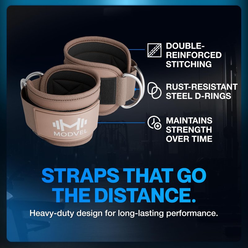 Modvel Ankle Strap (Single) for Cable Machine – Adjustable & Comfortable Gym Accessory for Strength Training, Weightlifting, and Injury Recovery – Durable Padded Support for Men & Women (Light/Brown)