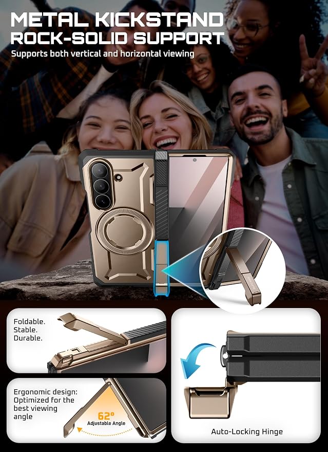 SUPCASE for Samsung Galaxy Z Fold 7 Case with Kickstand Azure | Compatible with MagSafe Tempered Glass Screen Protector Military-Grade Protection Hinge Coverage Unicorn Beetle Grip