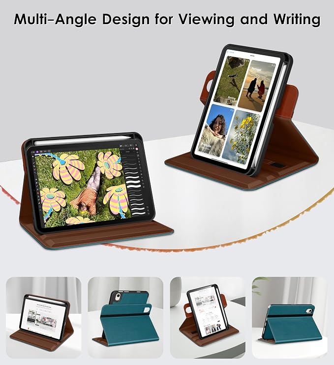 DTTO for iPad mini 7 A17 Pro 2024 aslo fit iPad mini 6 2021 Brown | 360 Degree Rotating Premium Faux Leather Folio Stand Cover with Pencil Holder Auto Sleep/Wake Multiple Angles Hand Strap