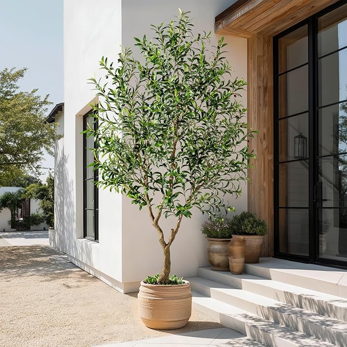 Large Faux Olive Tree Tall Artificial Trees with Pot Indoor Outdoor Realistic Floor Fake plantas for Home Living Room Bedroom Office Porch Outside Patio arboles para decoracion Housewarming Gift