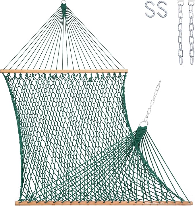 Lazy Daze Hammocks 12FT Double Rope Hammocks, Hand Woven Cotton Hammock with Pillow & Spreader Bar for Outside, Patio, Poolside, FIT 13-15 Foot Stand, Max 450 Lbs, Natural, 141 x 57 inches