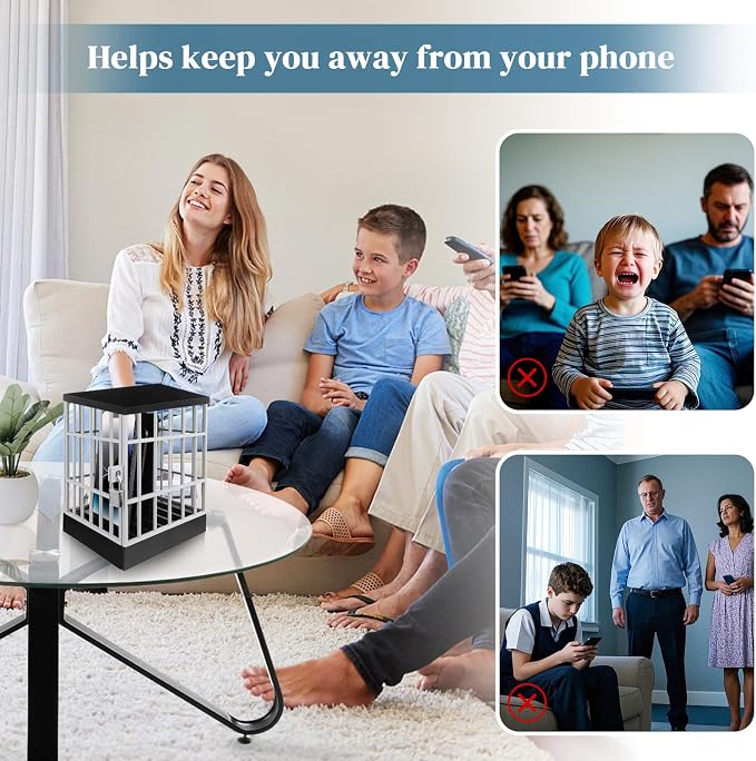 Gemaxvoled Cell Phone Jail-Phone Cage with Lock and Key Phone Lock Box Cell Phone Locker for Classroom/Family