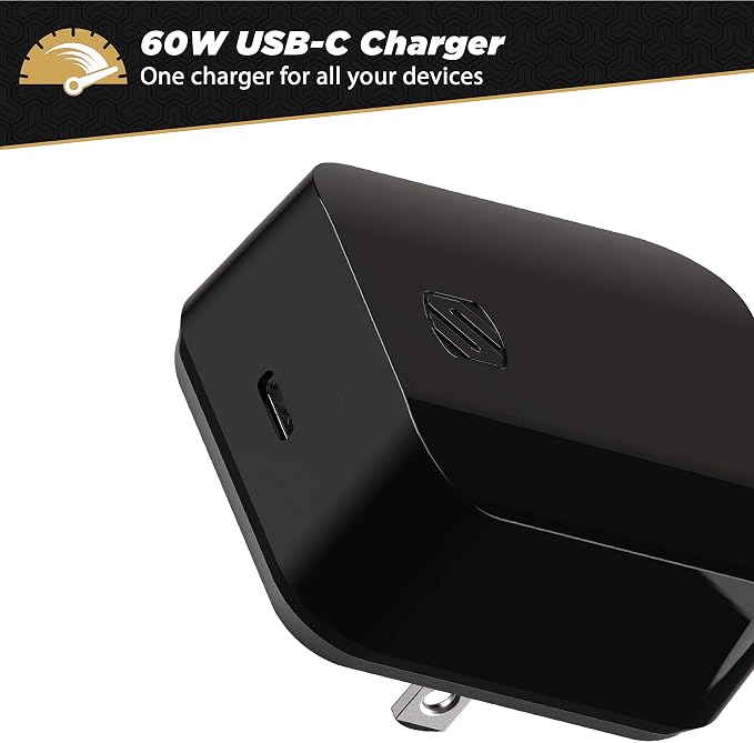 Scosche HPDCA32 PowerVolt 32W Certified Type-C + Type-A Fast Wall Charger Power Delivery 3.0 for ALL USB-C and USB-A Devices in Black