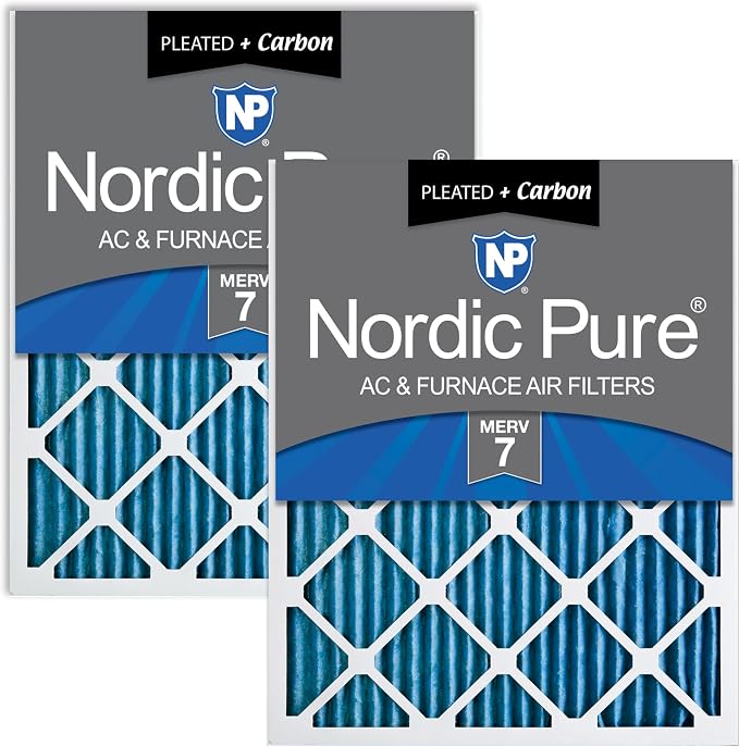 Nordic Pure 16x25x1 Pleated Air Filters MERV 7 Plus Carbon 2 Pack