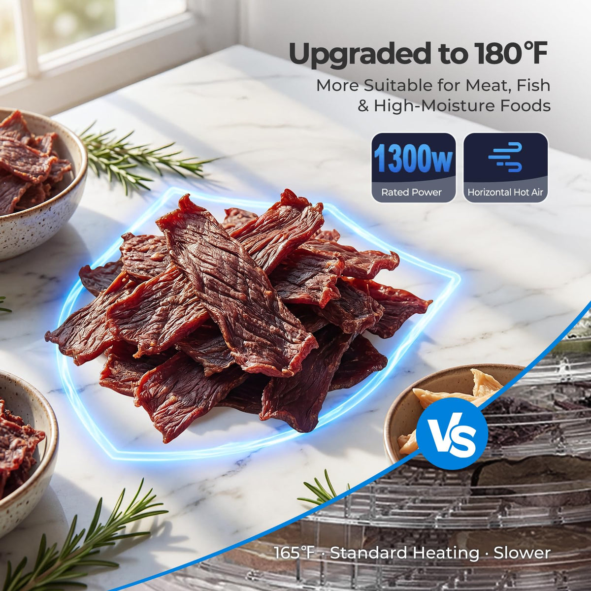 OSTBA Dual Zone Food Dehydrator with 20 Stainless Steel Trays, 1300W Food Dryer with Independent Controls, 95–180°F Temperature Range & 48H Timer for Jerky, Meat, Fruit, Vegetables, Herbs & Pet Treats